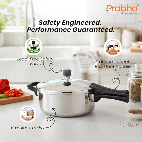 Prabha Stainless Steel Pressure Pan Outer Lid 2 Litre | Tri-Ply Whizz Cookers Manual | Kitchen Cookware Pots & Pans | ISI Certified Fast & Safe Healthy Cooking | Gas & Induction - Image 4