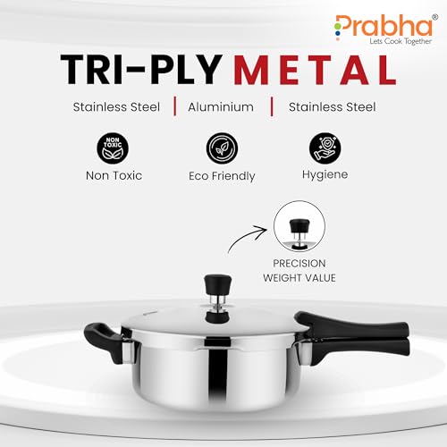 Prabha Stainless Steel Pressure Pan Outer Lid 2 Litre | Tri-Ply Whizz Cookers Manual | Kitchen Cookware Pots & Pans | ISI Certified Fast & Safe Healthy Cooking | Gas & Induction - Image 2