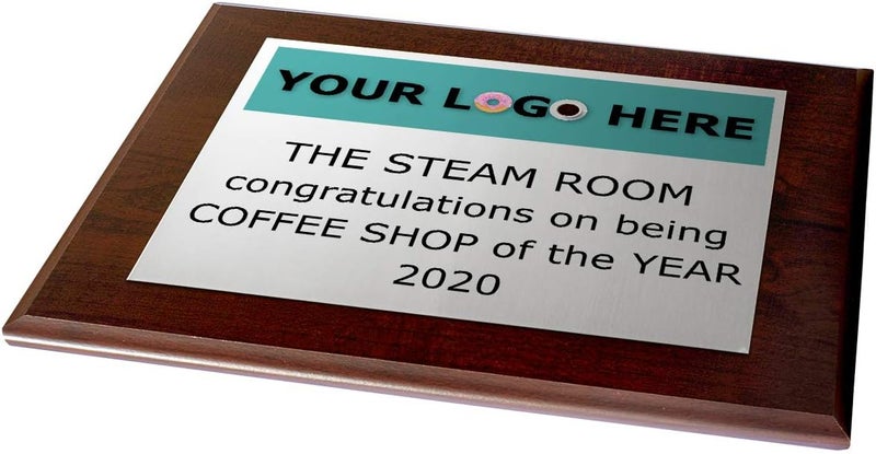 PlaqueMaker Custom Aluminum Metal Award Plaque with Full Color Printing - Include Photos Or Logos and Your Personal Text (8 x 10", Coated Cherry Board w/Silver Metal) - Image 2