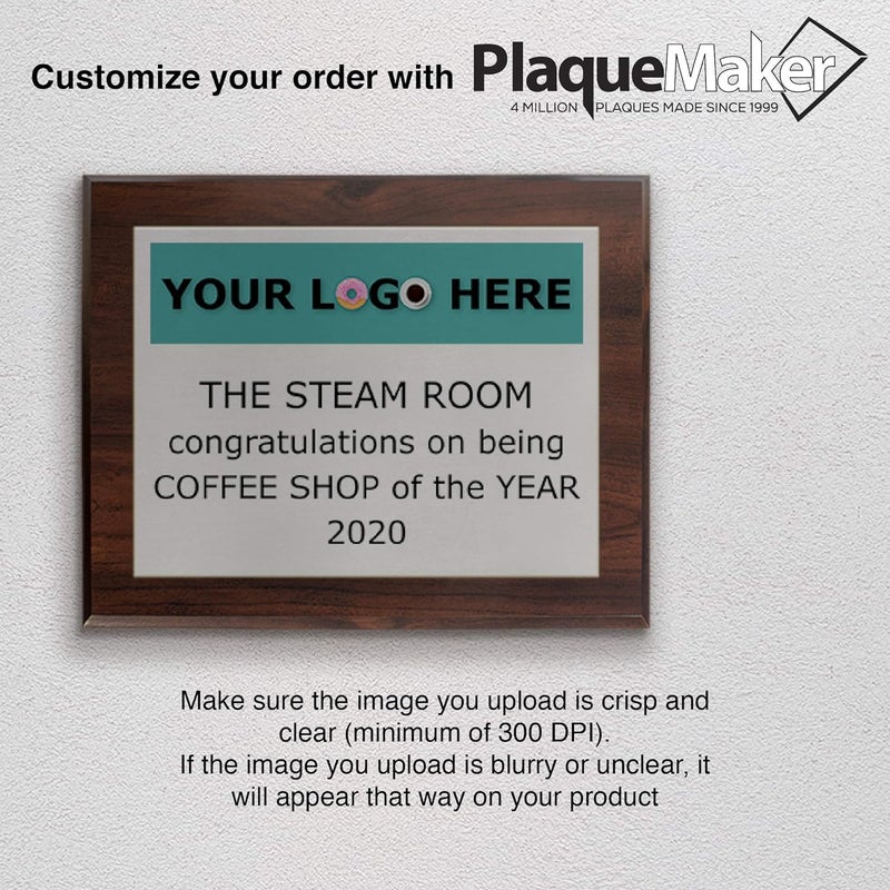 PlaqueMaker Custom Aluminum Metal Award Plaque with Full Color Printing - Include Photos Or Logos and Your Personal Text (8 x 10", Coated Cherry Board w/Silver Metal) - Image 5