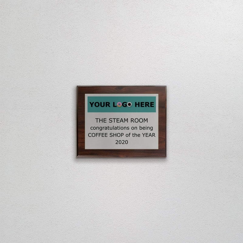 PlaqueMaker Custom Aluminum Metal Award Plaque with Full Color Printing - Include Photos Or Logos and Your Personal Text (8 x 10", Coated Cherry Board w/Silver Metal) - Image 3