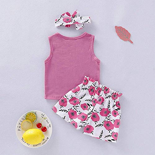 Hipea Toddler Baby Girl Outfits Flower Tops Sleeveless Vest Shorts Headband Summer Clothes Set(2-3T) - Image 4