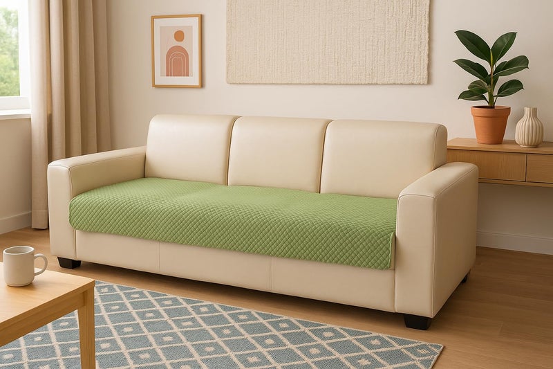 KINGLY Velvet Quilted L-Shape 5 Seater (3+2) Universal Sofa Protector – Premium Non-Slip Fit, Machine Washable Couch Mat for L-Shaped Sofa Set in Living Room (Green, 2pc Set – 23x27 & 69x27) - Image 3