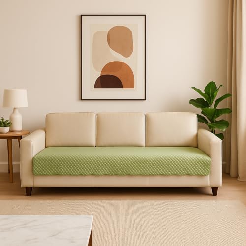 KINGLY Velvet Quilted L-Shape 5 Seater (3+2) Universal Sofa Protector – Premium Non-Slip Fit, Machine Washable Couch Mat for L-Shaped Sofa Set in Living Room (Green, 2pc Set – 23x27 & 69x27) - Image 2