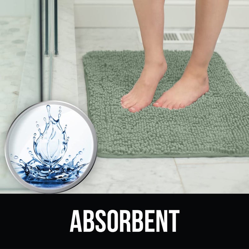KANGAROO Bathroom Rugs  Chenille Soft Absorbent Bath Rug  Shaggy Shower Mat  Quick Dry Machine Wash Bathmat  Plush Carpet Mats for Tub  Bathtub and Bath Room Home Decor Accessories  24x17  Sage - Image 5