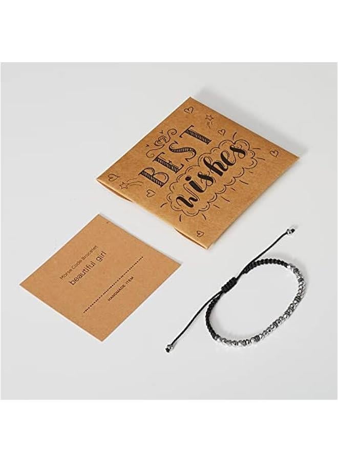 Arabest Motivational Secret Message Morse Code Bracelets for Women Men Birthday  Gifts for Daughter Mom Dad Sister Jewelry Adjustable Beaded Wrap Bracelet - Image 3