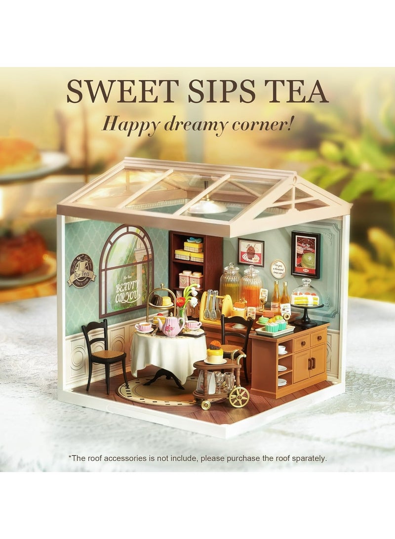 Robotime Rolife Sweet Sips Tea DW011 DIY Plastic Miniature Dollhouse with Realistic Design, Decorative DIY Crafts/Birthday Gifts/Home Decor, Ideal Gift for Girls & Boys, Teens & Adults - Image 4