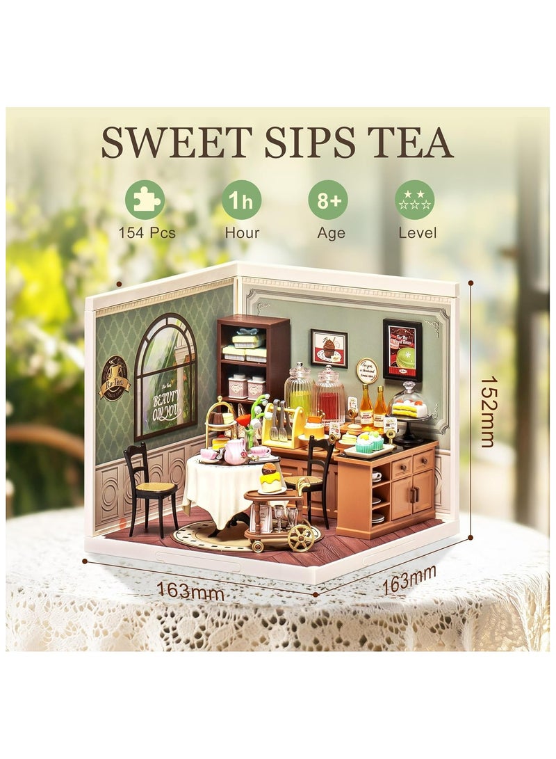 Robotime Rolife Sweet Sips Tea DW011 DIY Plastic Miniature Dollhouse with Realistic Design, Decorative DIY Crafts/Birthday Gifts/Home Decor, Ideal Gift for Girls & Boys, Teens & Adults - Image 5