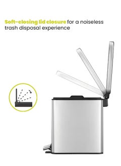 EKO STELLA SLIM SERIES | Brushed Stainless Steel Finish | Soft-Closing | Fingerprint-Resistant | Slim Premium Pedal Trash Bin | Versatile For Tight Spaces & Narrow Corners | 10 Liters  - Image 4