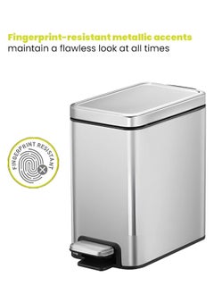 EKO STELLA SLIM SERIES | Brushed Stainless Steel Finish | Soft-Closing | Fingerprint-Resistant | Slim Premium Pedal Trash Bin | Versatile For Tight Spaces & Narrow Corners | 10 Liters  - Image 2