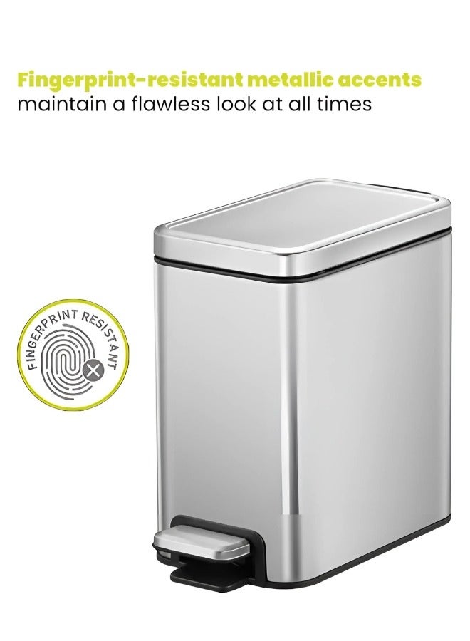 EKO STELLA SLIM SERIES | Brushed Stainless Steel Finish | Soft-Closing | Fingerprint-Resistant | Slim Premium Pedal Trash Bin | Versatile For Tight Spaces & Narrow Corners | 10 Liters  - Image 2