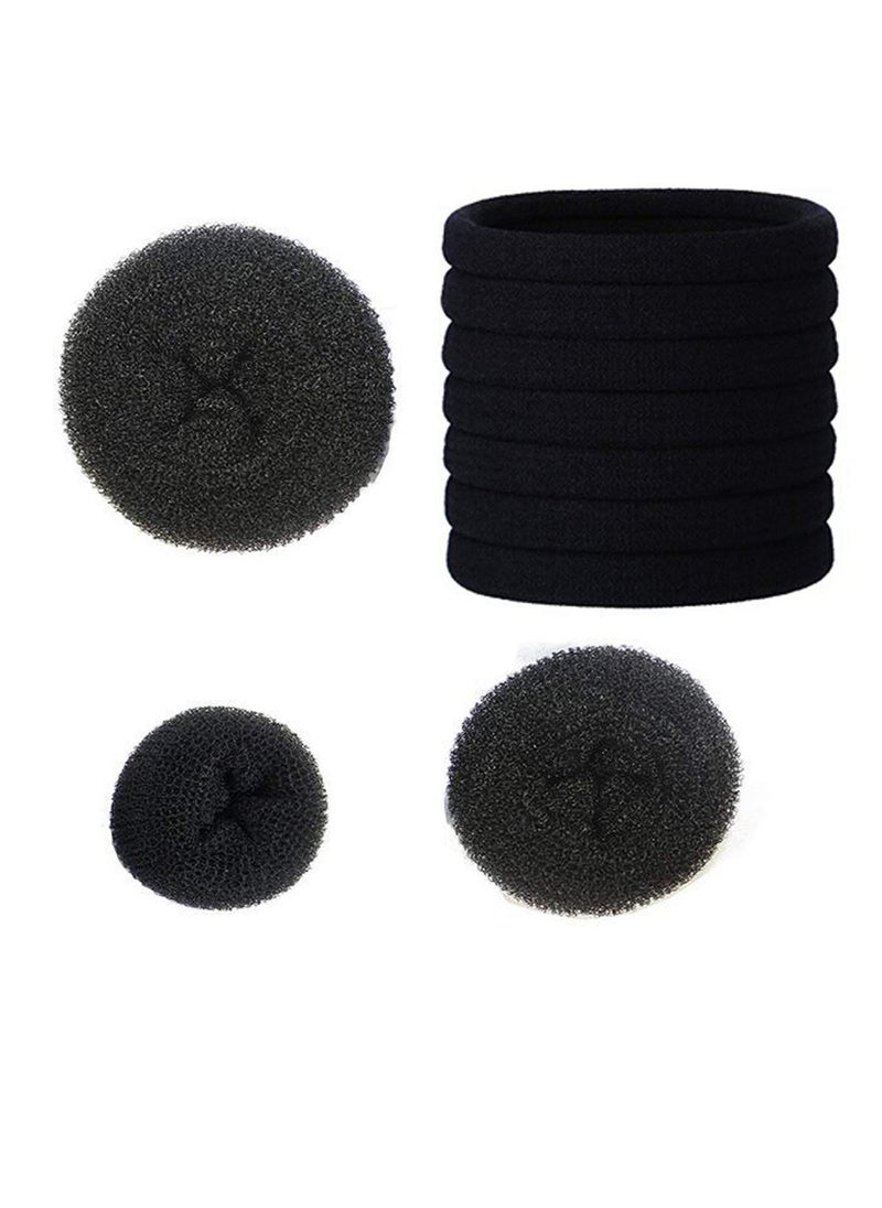 Suoirblss 20 Pcs Black Stretch Hair Ties Ponytail Women Lady Hair Ropes with 3 Piece Donut Hair Bun Maker Hair Accessories (Black) 