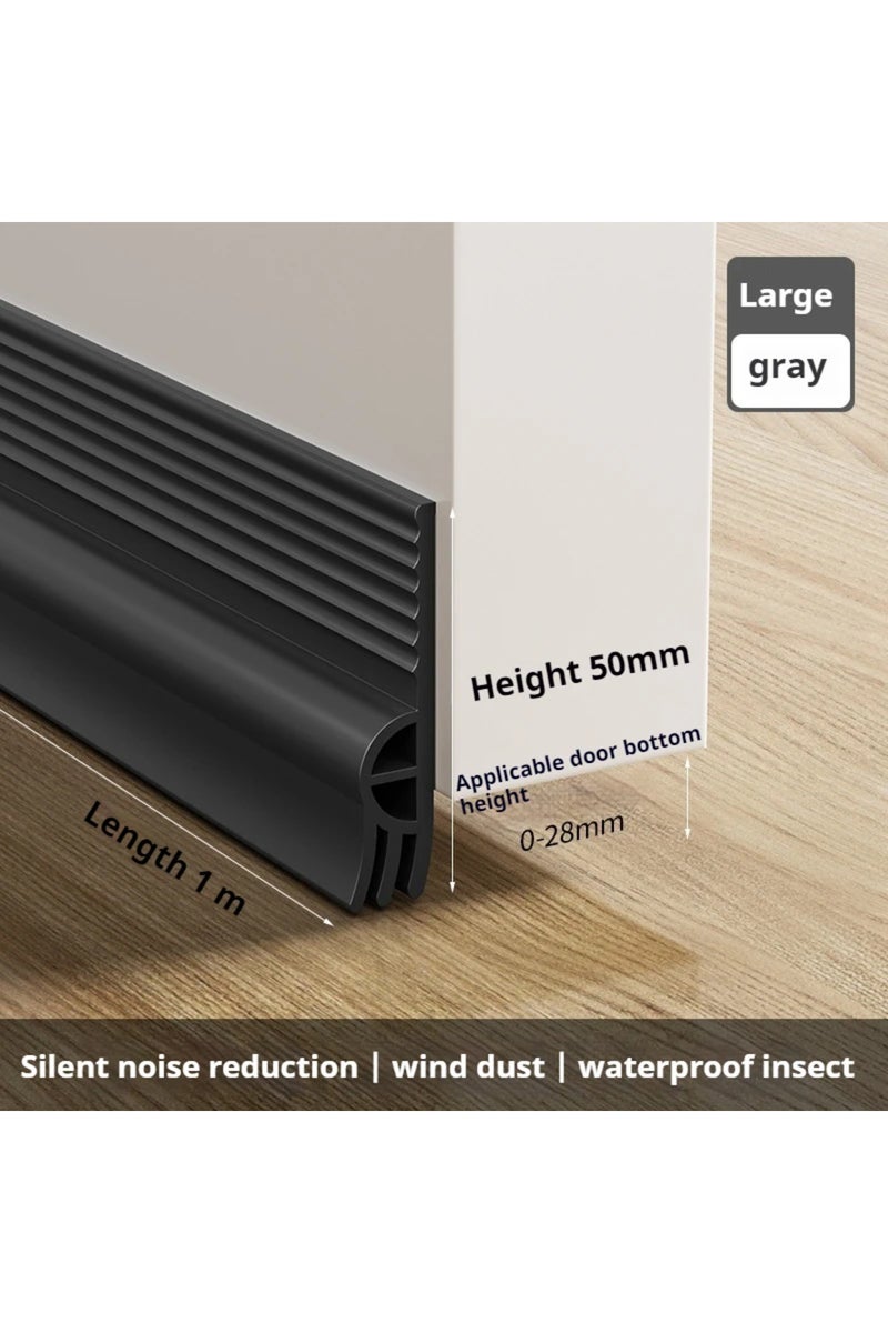شريط مانع لتسرب الهواء أسفل الباب، رمادي كبير، بطول متر واحد وارتفاع 28/50 مم، مقاوم للرياح والغبار والحشرات، ذاتي اللصق