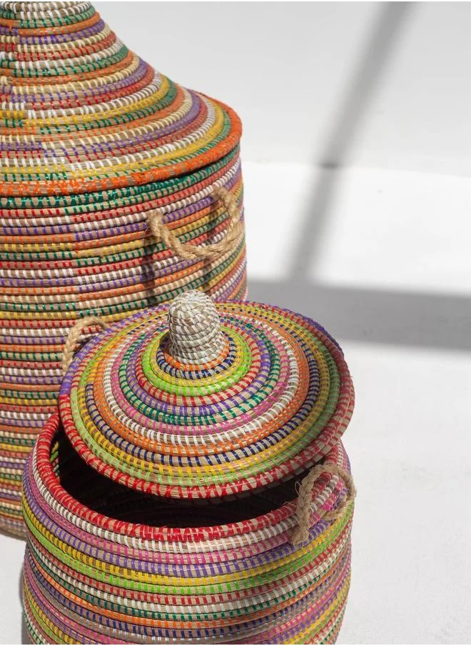 HOMEKODE Handmade Circular Multi-Color Classic Basket