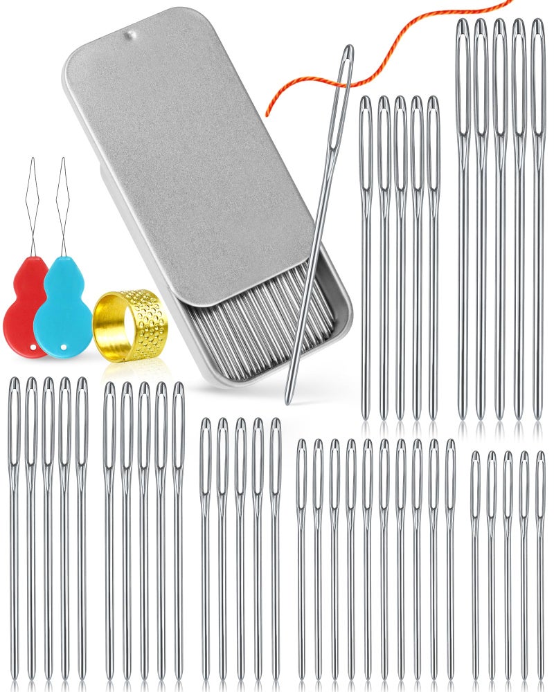 FIVEIZERO 8040 PCS LargeEye Blunt Needles8 Sizes Stainless Steel Yarn Knitting NeedlesSewing NeedlesCrafting Knitting Weaving Stringing Needleswith Threaders for Finishing Off Crochet Projects CJ