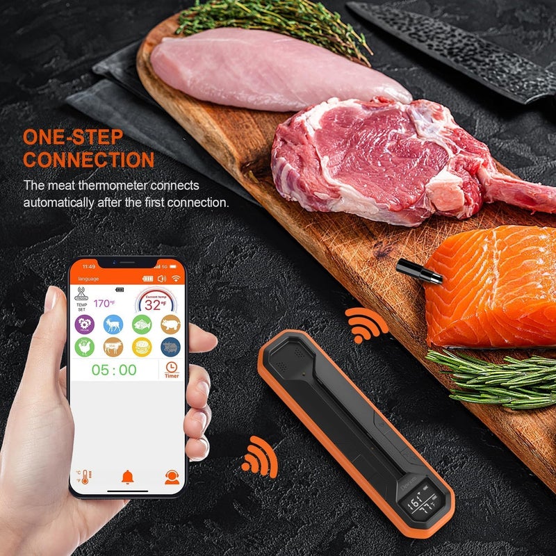 Dewjom Wireless Meat Thermometer – Digital Cooking Thermometer with Wireless Probe – 500Ft Remote Range Food Thermometer – with iOS & Android Read App -Preprogrammed Temperatures for BBQ, Oven, Grill - Image 3