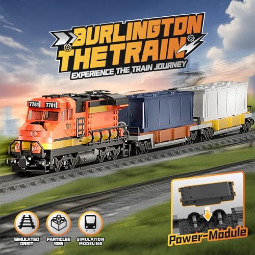 MOCBROPCS Burlington Train Building Set, Freight Cargo Train, with Rechargeable Motorized Working Head, 2 Coaches and 32 Tracks, Gift for Boys&Girls Teens Age12-16 (1065 Pieces) - Image 5