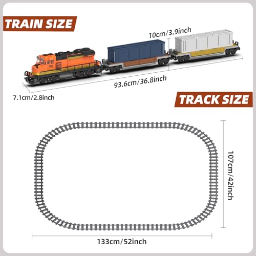 MOCBROPCS Burlington Train Building Set, Freight Cargo Train, with Rechargeable Motorized Working Head, 2 Coaches and 32 Tracks, Gift for Boys&Girls Teens Age12-16 (1065 Pieces) - Image 2