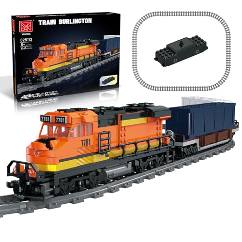 MOCBROPCS Burlington Train Building Set, Freight Cargo Train, with Rechargeable Motorized Working Head, 2 Coaches and 32 Tracks, Gift for Boys&Girls Teens Age12-16 (1065 Pieces) - Image 1