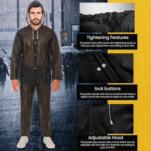 HACER EVA Rainsuit Set 75 GSM with Adjustable Hood Full Sleeves Lightweight Raincoat with Pants Water Resistant Outdoor Travel Rainwear for Men & Women Camping Trekking Hiking (Pack of 1, Black) - Image 4