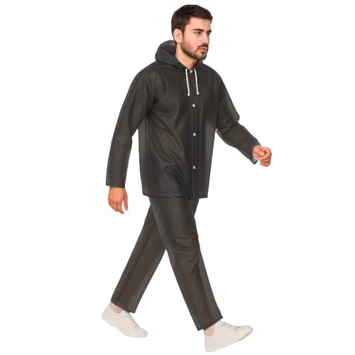 HACER EVA Rainsuit Set 75 GSM with Adjustable Hood Full Sleeves Lightweight Raincoat with Pants Water Resistant Outdoor Travel Rainwear for Men & Women Camping Trekking Hiking (Pack of 1, Black) - Image 2