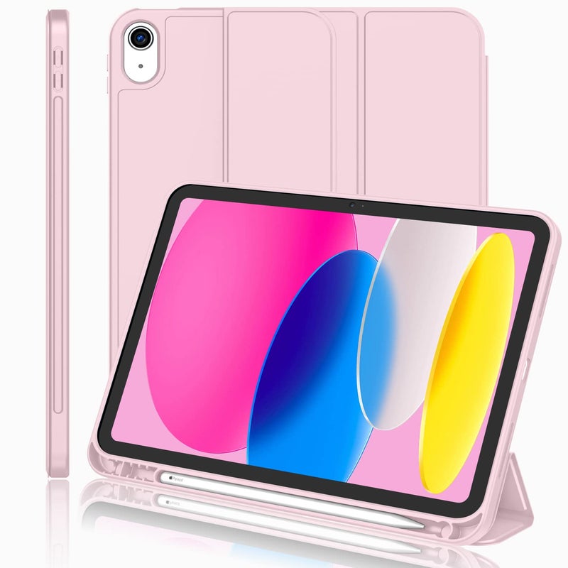 iMieet حافظة iMieet لجهاز iPad الجيل العاشر 2022 بحجم 10.9 بوصة مع حامل قلم، حافظة ذكية قابلة للطي مع ظهر TPU ناعم، ميزة الاستيقاظ/النوم التلقائي (وردي) - Image 1