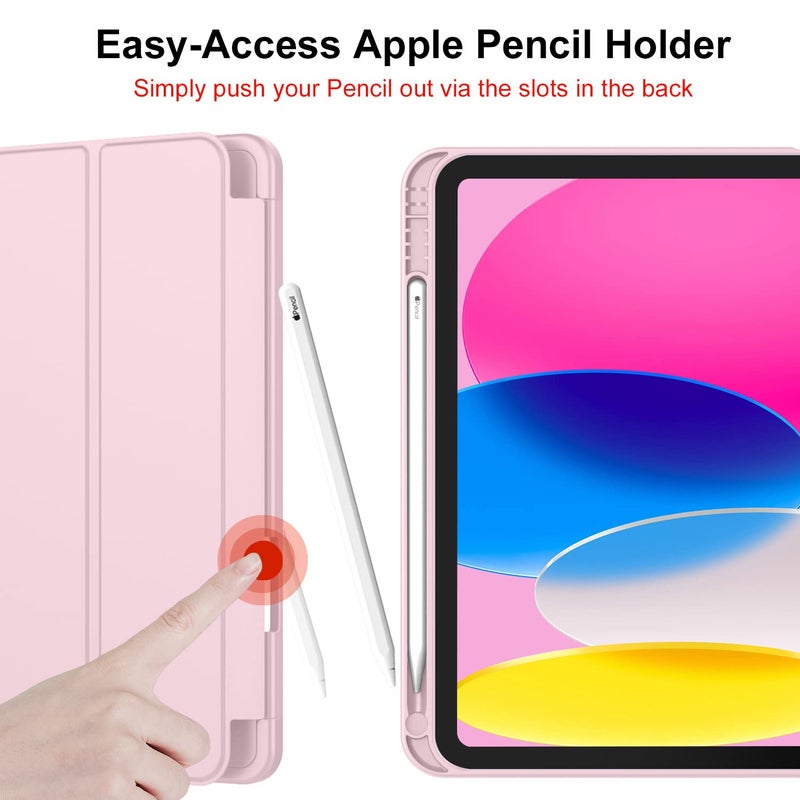 iMieet حافظة iMieet لجهاز iPad الجيل العاشر 2022 بحجم 10.9 بوصة مع حامل قلم، حافظة ذكية قابلة للطي مع ظهر TPU ناعم، ميزة الاستيقاظ/النوم التلقائي (وردي) - Image 3