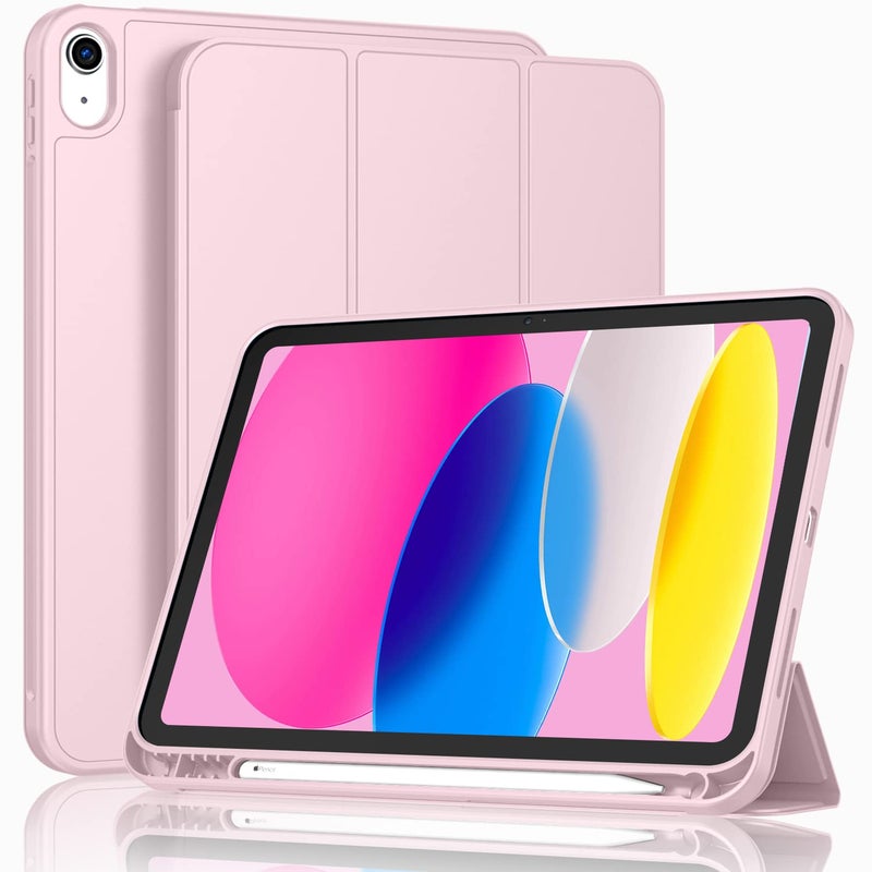 iMieet حافظة iMieet لجهاز iPad الجيل العاشر 2022 بحجم 10.9 بوصة مع حامل قلم، حافظة ذكية قابلة للطي مع ظهر TPU ناعم، ميزة الاستيقاظ/النوم التلقائي (وردي) - Image 2
