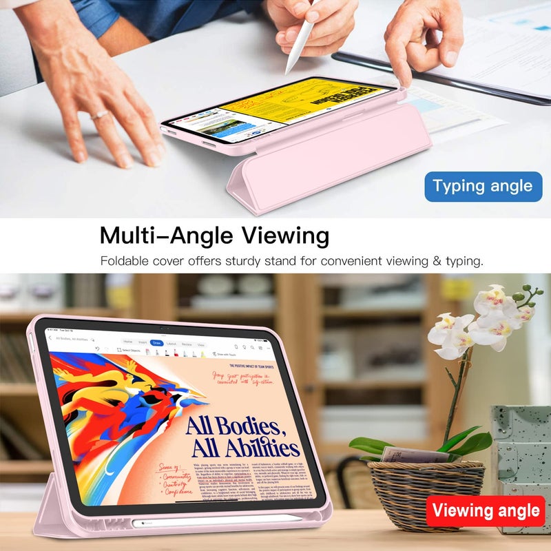 iMieet حافظة iMieet لجهاز iPad الجيل العاشر 2022 بحجم 10.9 بوصة مع حامل قلم، حافظة ذكية قابلة للطي مع ظهر TPU ناعم، ميزة الاستيقاظ/النوم التلقائي (وردي) - Image 5
