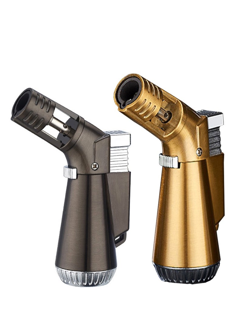 2 Pack Culinary Butane Torch Lighter, Refillable Portable Butane Torch,Refillable Adjustable Torch for Candle lighter/Camping/ Baking/Home Welding BBQ (Without Butane) (Black+Golden) - Image 1