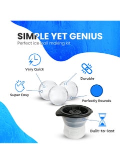 SANMUGEED SANMUGEED Round Large Ice Ball Mold, Set of 4 Ice Ball Makers, 6.5 cm/2.5 inch Ice Ball Mould  - Image 3