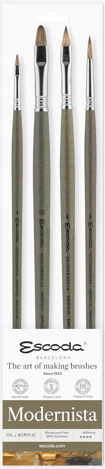 Escoda Modernista Series Professional Artist Oil  Acrylic Brush Set Synthetic Mongoose 4 Piece Set - Image 1