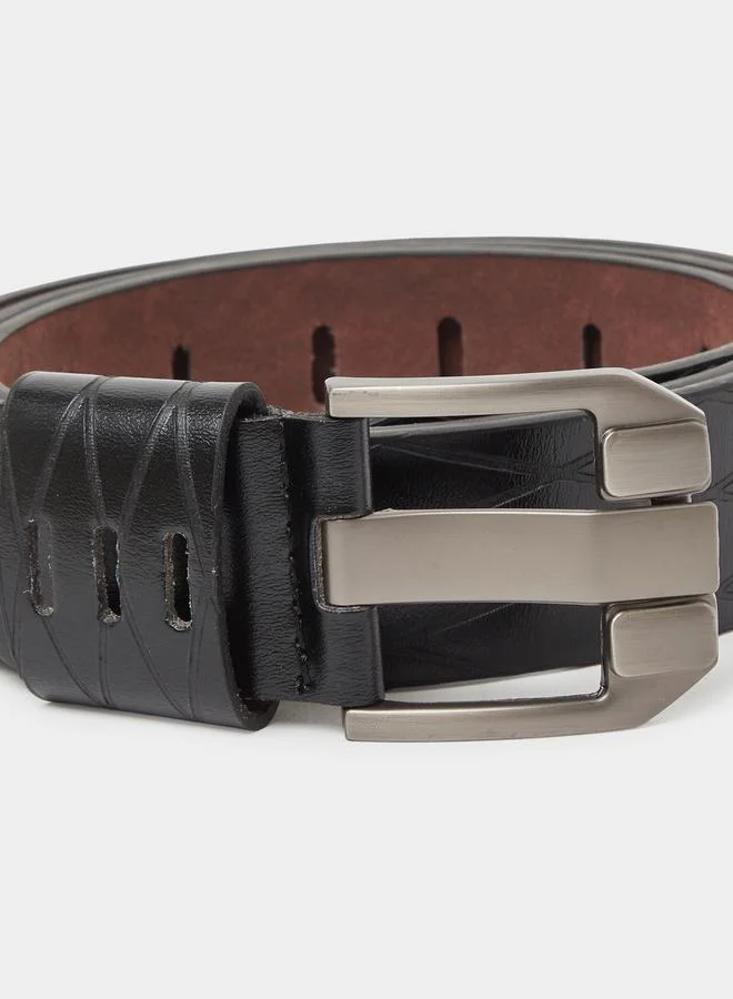 ستايلي Black Textured Belt with Buckle