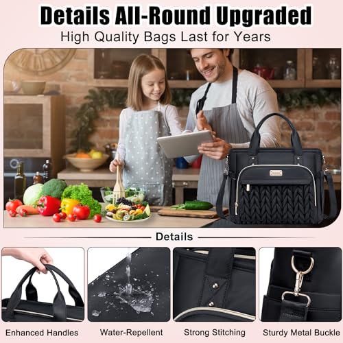 Weitars Insulated Lunch Bag for Women,Leak Proof Lunch Box for Work,Extra Large Lunch Tote Bag With Removable Shoulder Strap with Side Pockets,Reusable Lunch Bag For Picnic Hiking (Black-02) - Image 3