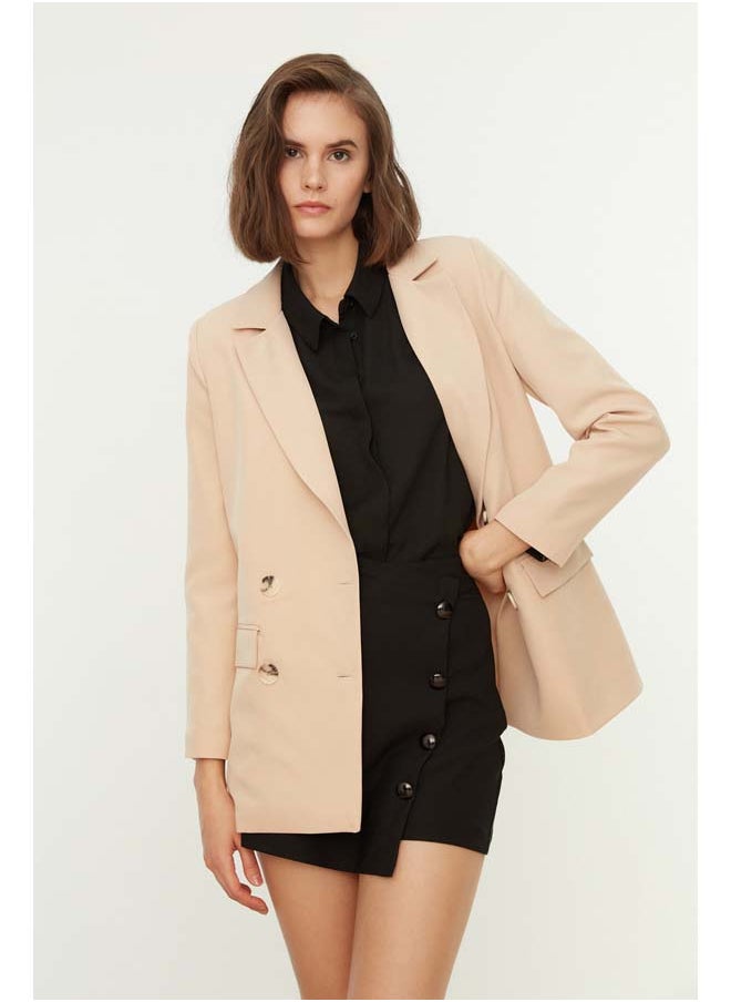 trendyol Beige Regular Lined Double Breasted Closure Woven Blazer Jacket TWOAW21CE0264  - Image 1