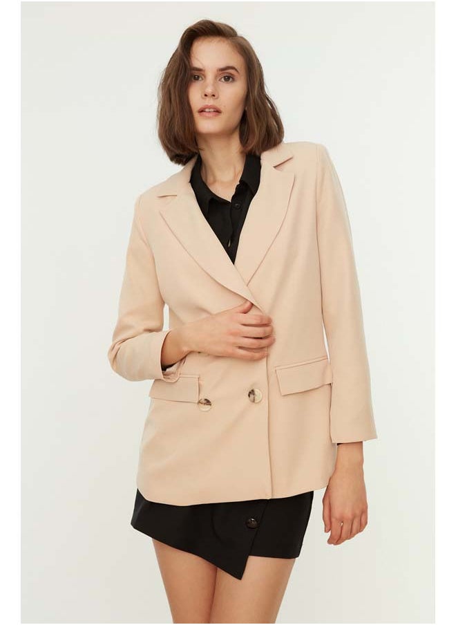 trendyol Beige Regular Lined Double Breasted Closure Woven Blazer Jacket TWOAW21CE0264  - Image 3