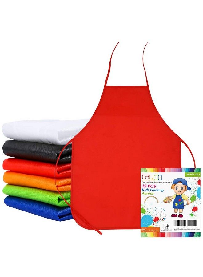 Caydo 15 Pieces Middle Size Kids Painting Apron For Ages 5 To 10 In Kitchen Classroom Community Event Crafts And Art Painting Activity 15 Colors - Image 3