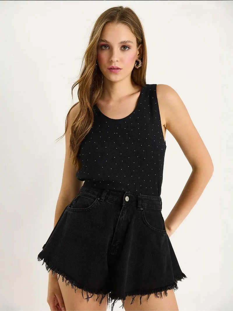 Bianco Lucci Black LUCCI Floral U Collar Sleeveless Top for Women | Best Price UAE