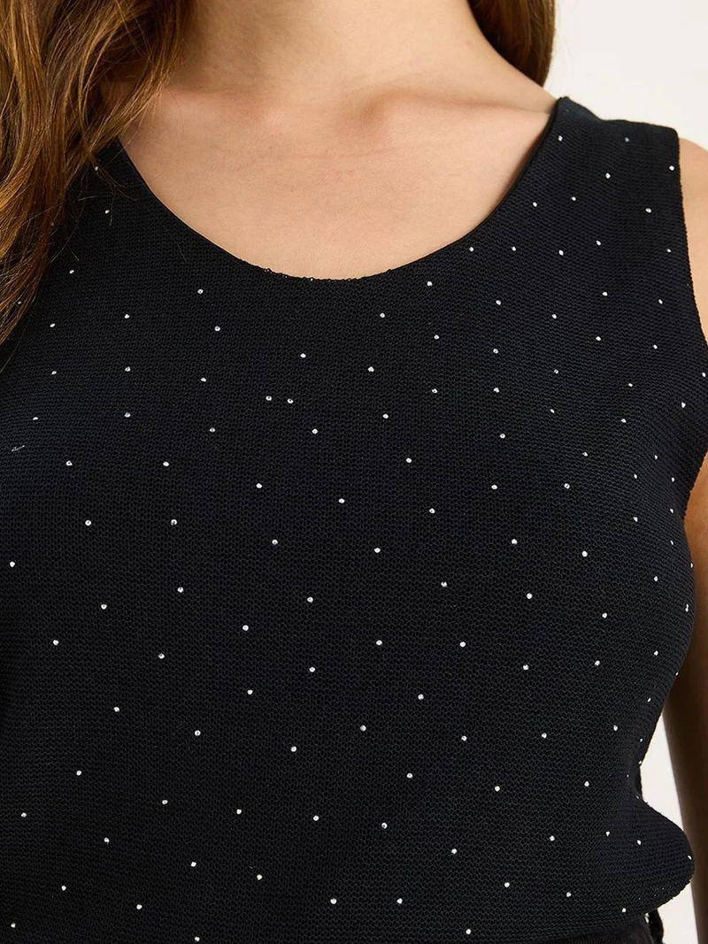 Bianco Lucci Black LUCCI Floral U Collar Sleeveless Top for Women | Best Price UAE