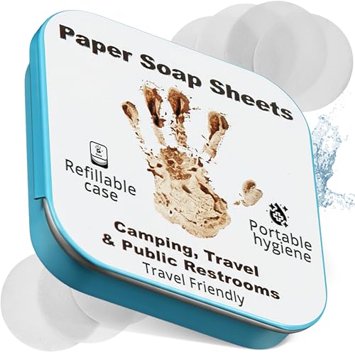 BORSALI Paper Soap Sheets for Traveling Portable Paper Hand Soap for Hiking Camping Public Restrooms Dissolvable Travel Backpacking Gear 50 sheets Case - Image 2
