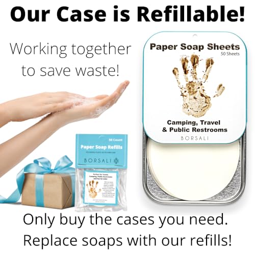 BORSALI Paper Soap Sheets for Traveling Portable Paper Hand Soap for Hiking Camping Public Restrooms Dissolvable Travel Backpacking Gear 50 sheets Case - Image 5