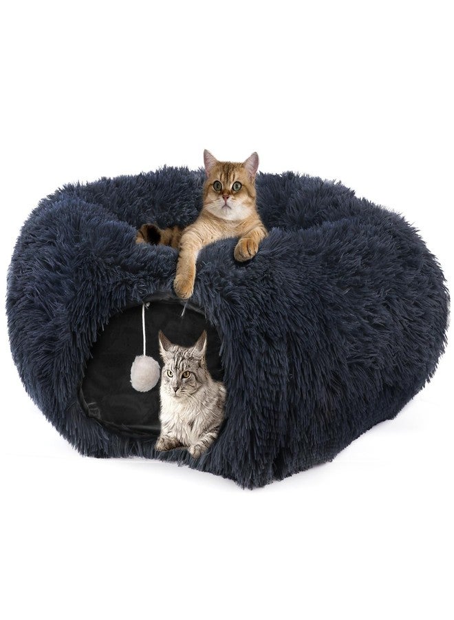 LifeIdeas Cute Donut Cat Tunnel, Large Foldable Fluffy Tunnel with Washable Pads and Toy Balls for Indoor Cats - Image 1