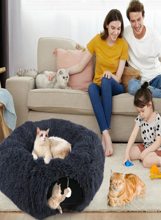 LifeIdeas Cute Donut Cat Tunnel, Large Foldable Fluffy Tunnel with Washable Pads and Toy Balls for Indoor Cats - Image 3