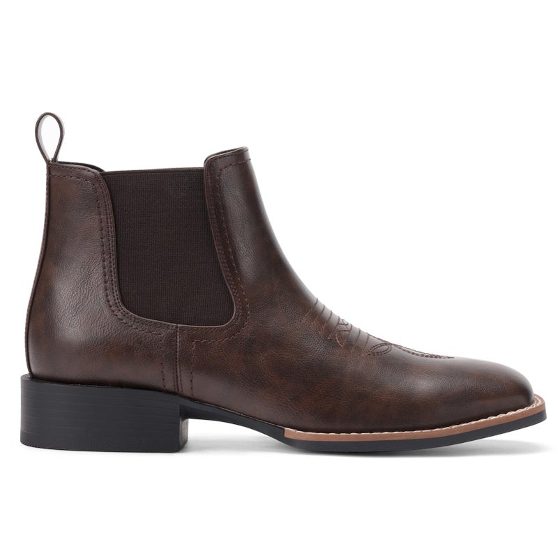 Choiran Western Ankle Cowboy Boots for Men - Mens Square Toe Chelsea Boots for Men Casual Retro Stylish Dark Brown - Image 3