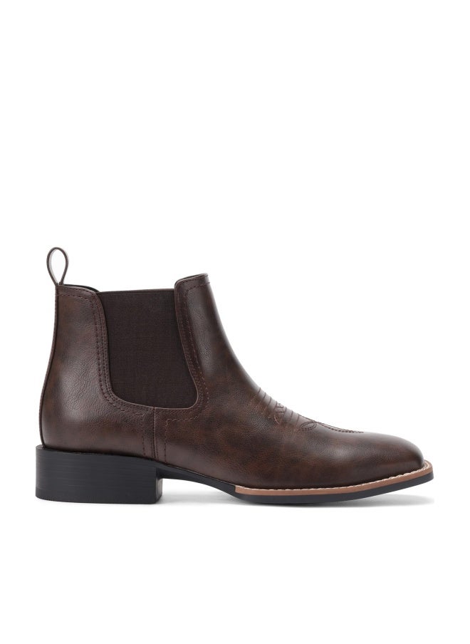 Choiran Western Ankle Cowboy Boots for Men - Mens Square Toe Chelsea Boots for Men Casual Retro Stylish Dark Brown - Image 1
