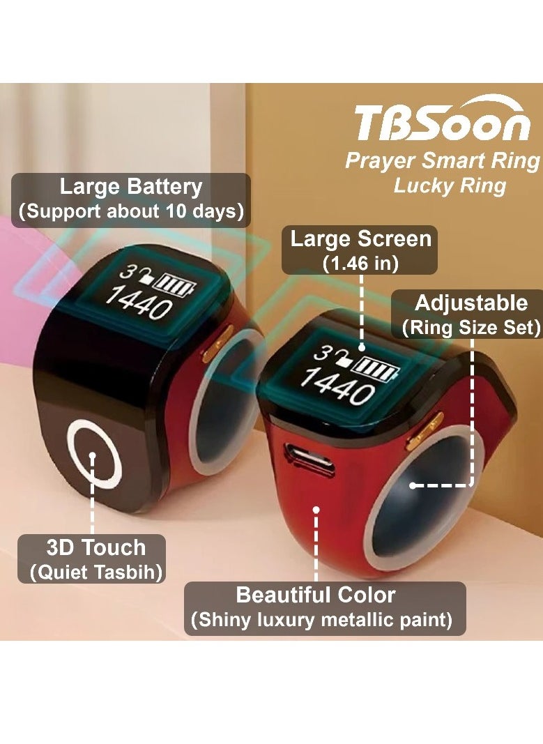 Large Screen Prayer Smart Ring, Lucky Ring, Smart Tasbih Beads Ring, Large Battery, Large OLED Display, with Prayer Counters, Fashionable, Cool, Perfect for Daily Wear and Gift Giving, Man and Women Samrt Ring, TBSoon iQIBLA Zikr Ring