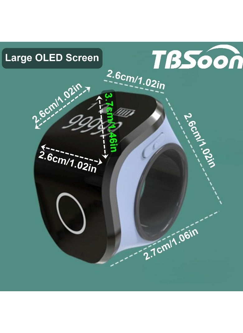Large Screen Prayer Smart Ring, Lucky Ring, Smart Tasbih Beads Ring, Large Battery, Large OLED Display, with Prayer Counters, Fashionable, Cool, Perfect for Daily Wear and Gift Giving, Man and Women Samrt Ring, TBSoon iQIBLA Zikr Ring