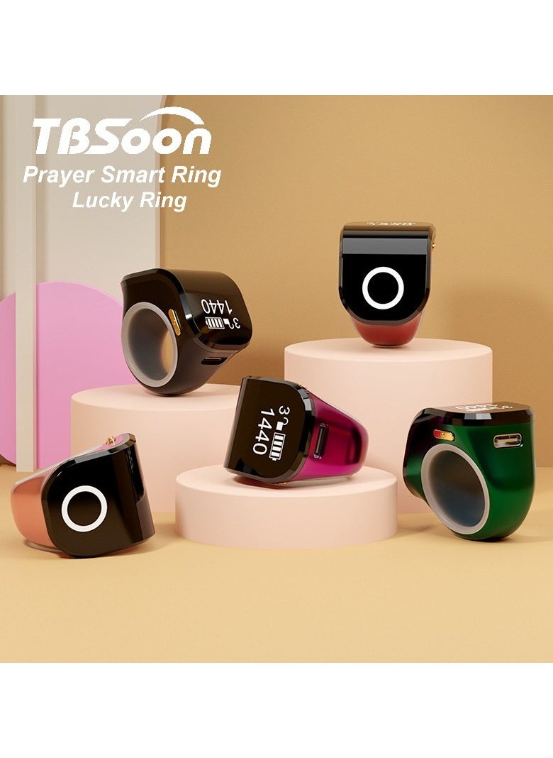 Large Screen Prayer Smart Ring, Lucky Ring, Smart Tasbih Beads Ring, Large Battery, Large OLED Display, with Prayer Counters, Fashionable, Cool, Perfect for Daily Wear and Gift Giving, Man and Women Samrt Ring, TBSoon iQIBLA Zikr Ring