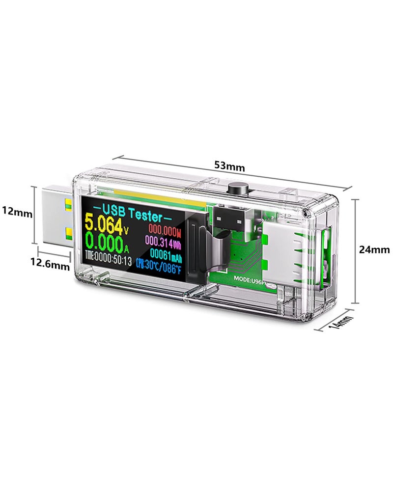 Eversame USB 3.0 Tester, Eversame IPS Color Display Digital Multimeter Voltmeter Current and Voltage Monitor, DC 5.1A/30V/150W Power Meter Tester, Test Speed of Chargers, Cables, Capacity of Power Banks-Clear - Image 2