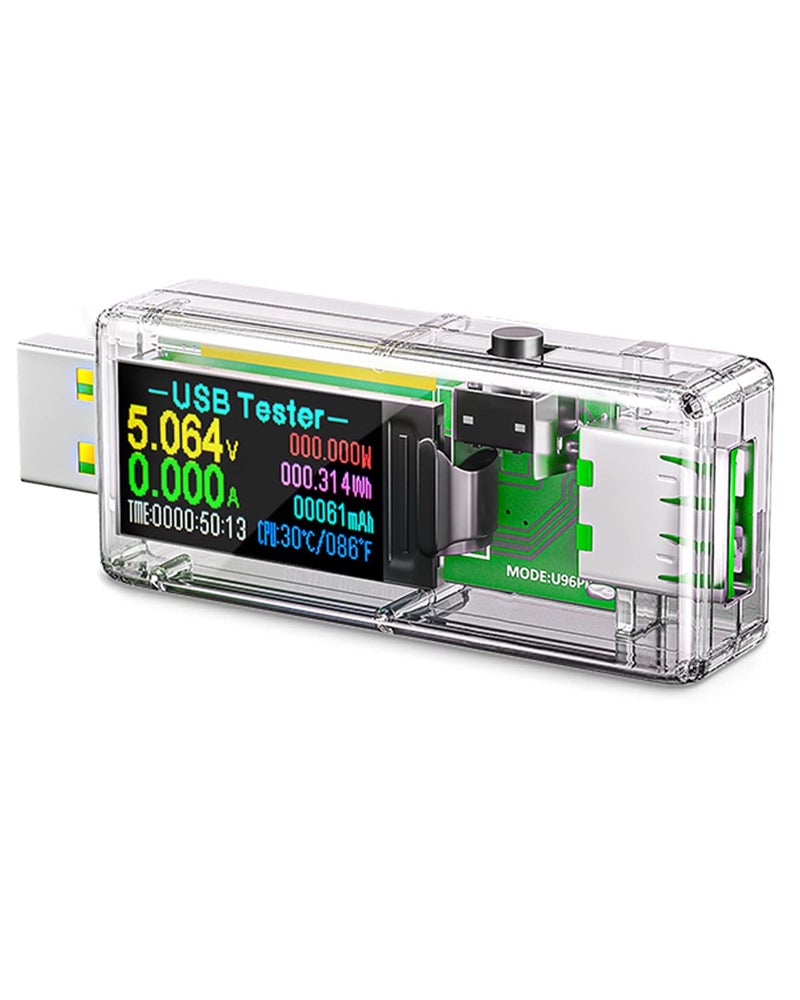Eversame USB 3.0 Tester, Eversame IPS Color Display Digital Multimeter Voltmeter Current and Voltage Monitor, DC 5.1A/30V/150W Power Meter Tester, Test Speed of Chargers, Cables, Capacity of Power Banks-Clear - Image 1